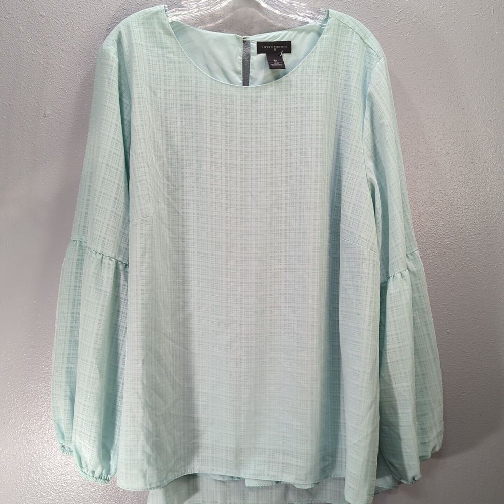 Investments Women's Size 2X Mint Green Balloon Sleeve Blouse‎ 503